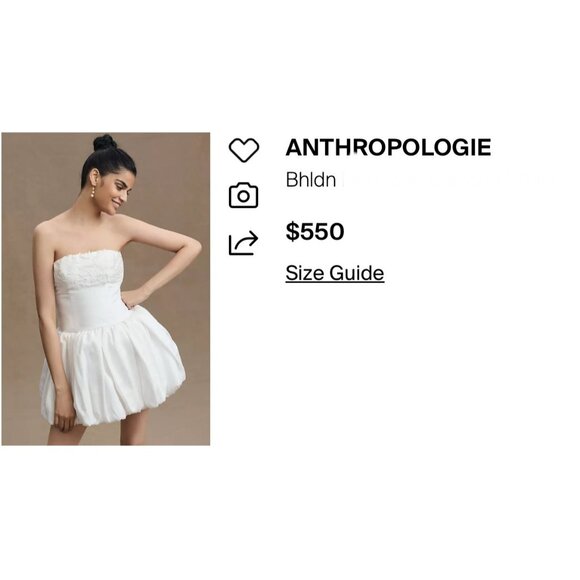 BHLDN x Anthropologie Strapless Floral Applique Bubble Hem White Mini Dress - Picture 12 of 16